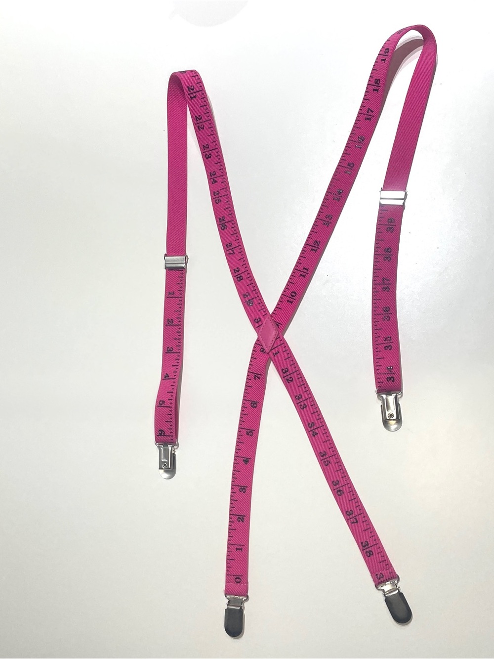 Hot Pink tape measure suspenders Fashion designer,sewing Machine girly